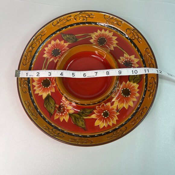 Pier 1 Sunflower Chip and Dip Server 12" Diameter Ceramic Round - Picture 6 of 9